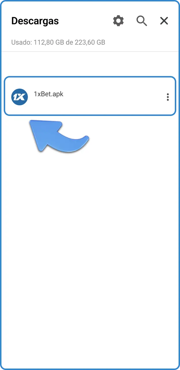 Inicia la instalación de la aplicación 1xBet.