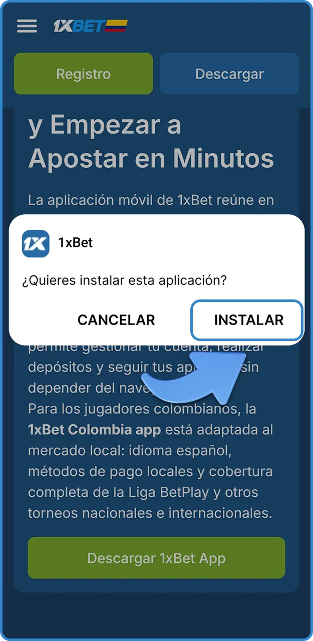 Descarga la aplicación 1xBet para Android.