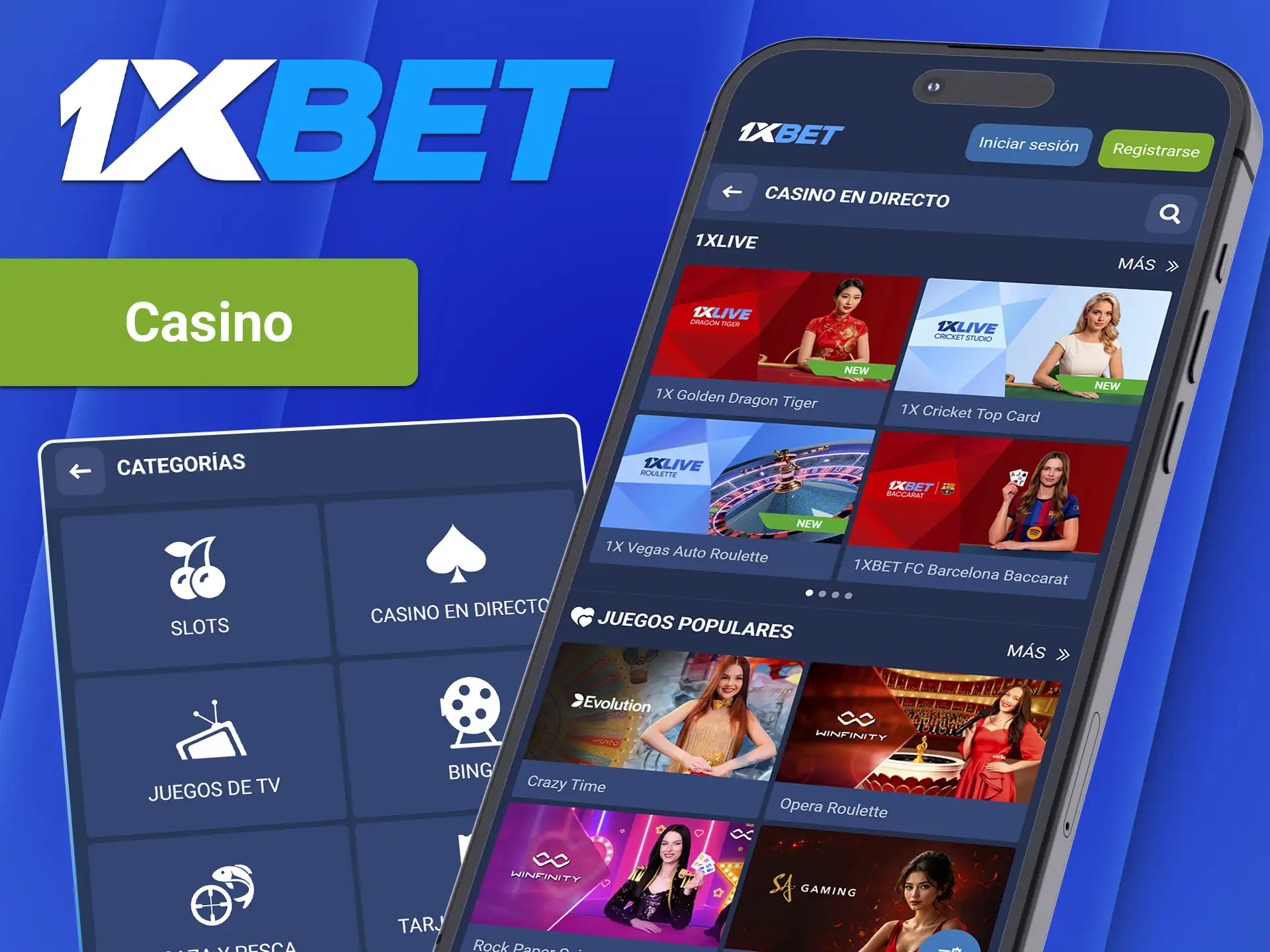 Disfruta de las tragaperras y los juegos de mesa en la aplicación de 1xBet.