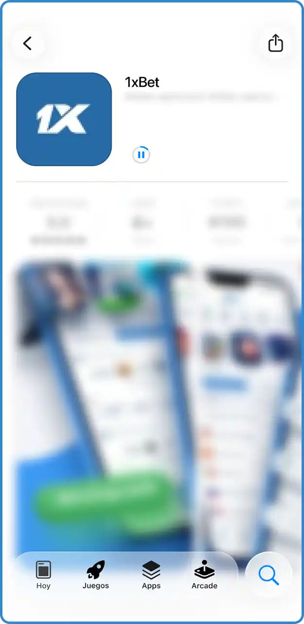 Complete el proceso de descarga e instalación de la app de iOS de 1xBet.