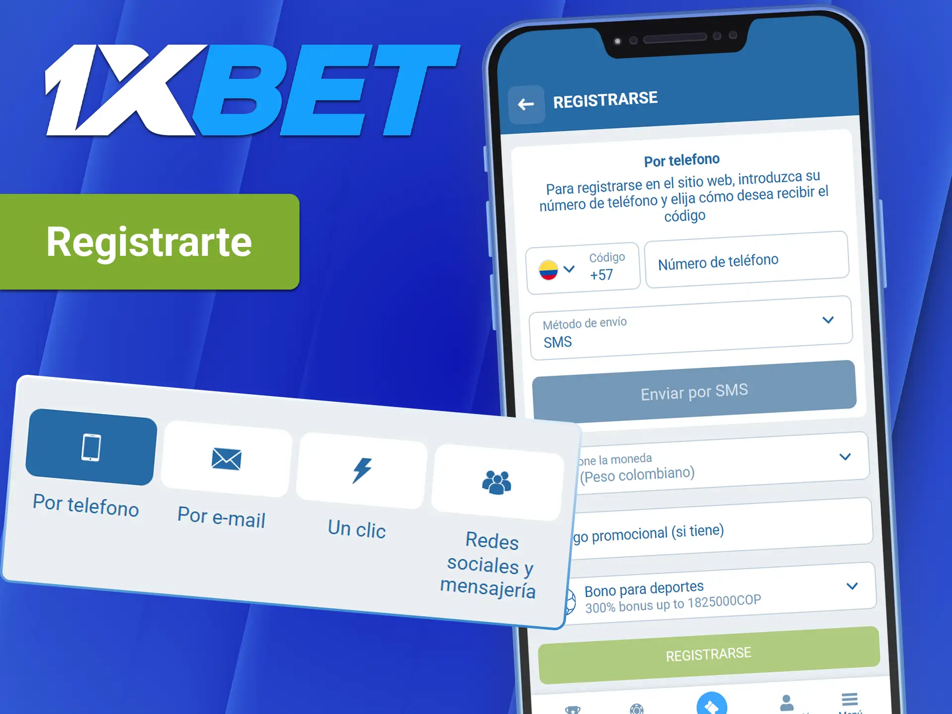 Realiza un registro rápido en la aplicación de 1xBet.