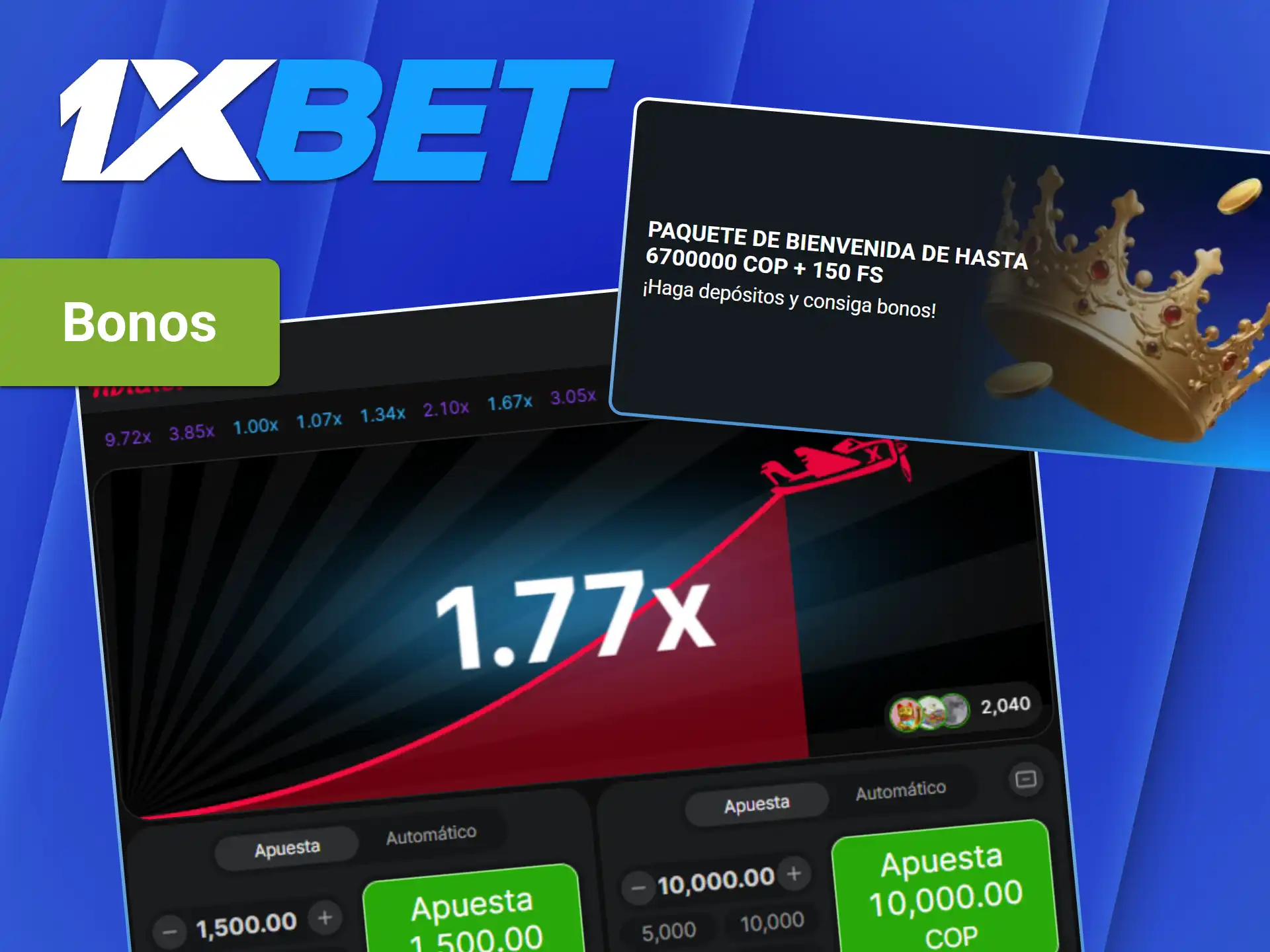 Consigue el bono de bienvenida para jugar a Aviator en 1xBet.