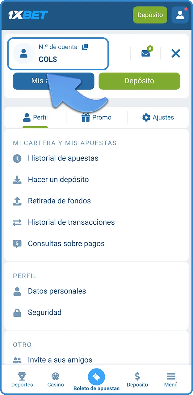 Comprueba si se ha abonado el saldo en 1xBet.