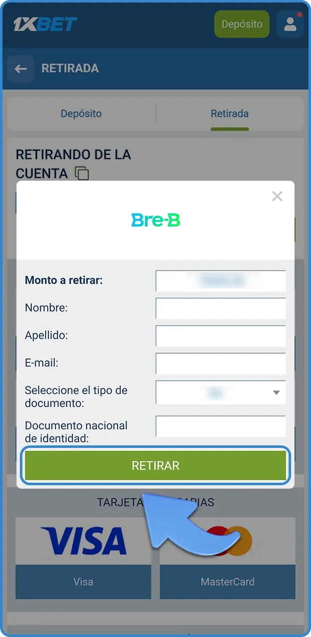 Finaliza el retiro de fondos de tu cuenta en 1xBet.