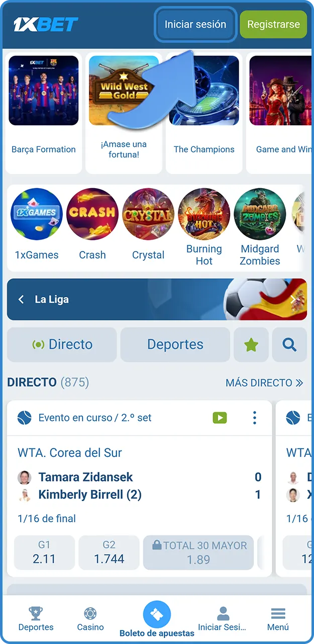 Inicia sesión para retirar fondos en 1xBet.