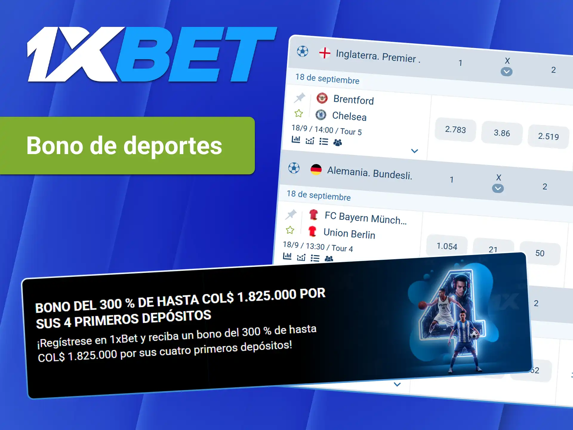 Realiza un depósito y llévate el bono de bienvenida para apuestas deportivas de 1xBet.