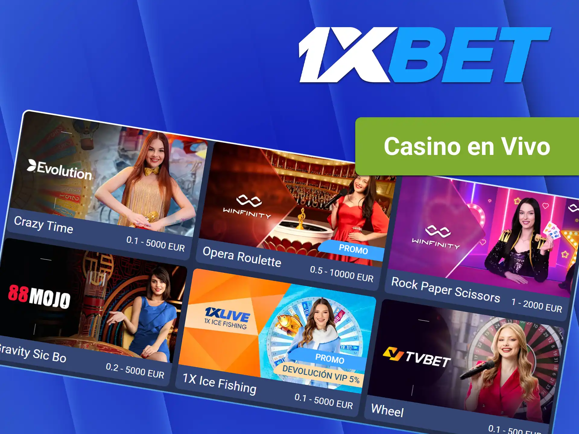 Disfrute de mesas con crupieres reales en el casino en vivo de 1xBet.