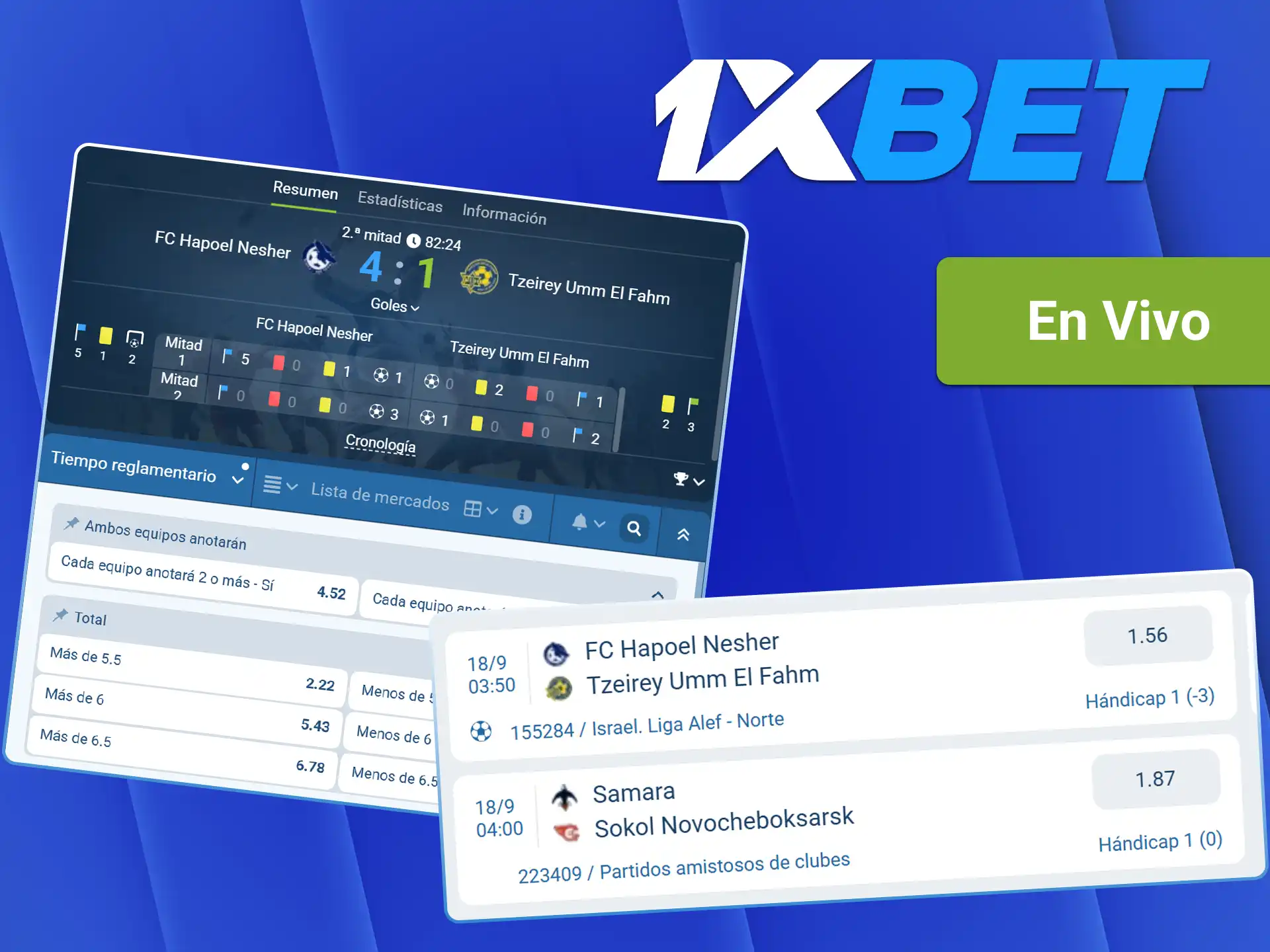 Siga los partidos en directo y haga sus pronósticos en fútbol en vivo en 1xBet.
