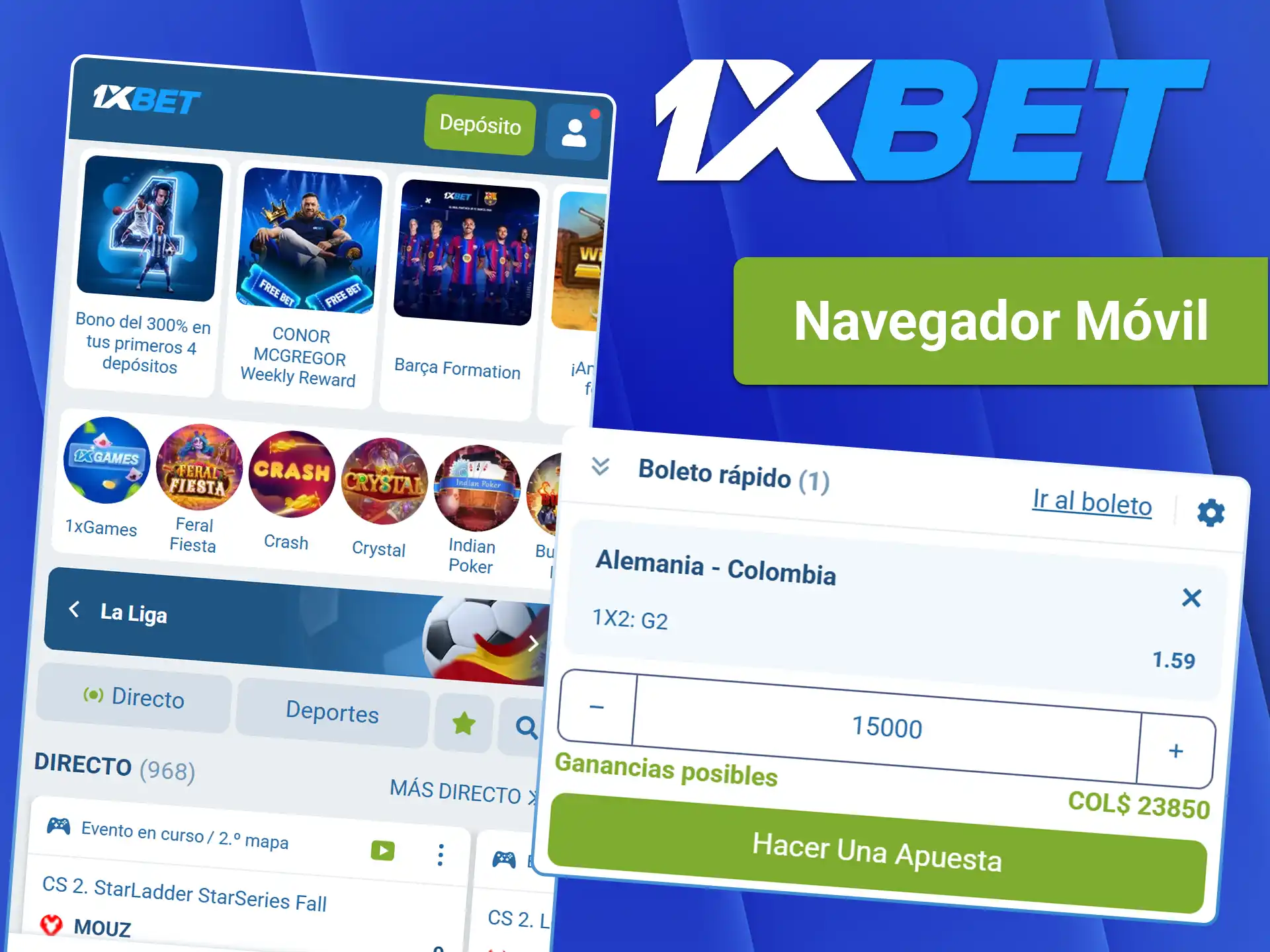 Acceda a todas las funciones de la plataforma desde el navegador móvil de 1xBet.