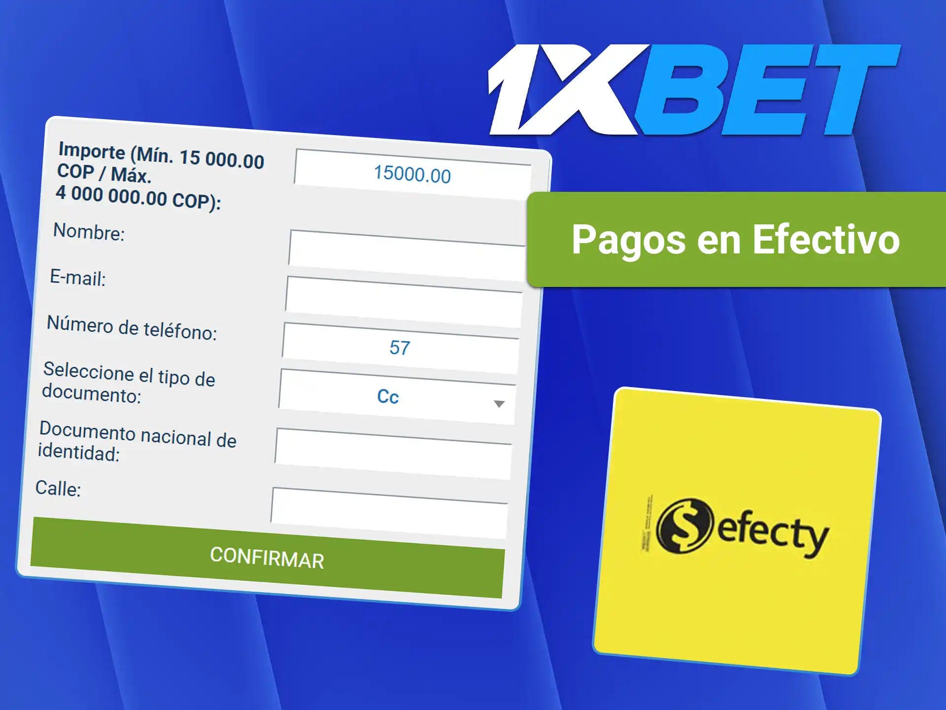 Recargue su cuenta en puntos autorizados mediante pagos en efectivo en 1xBet.