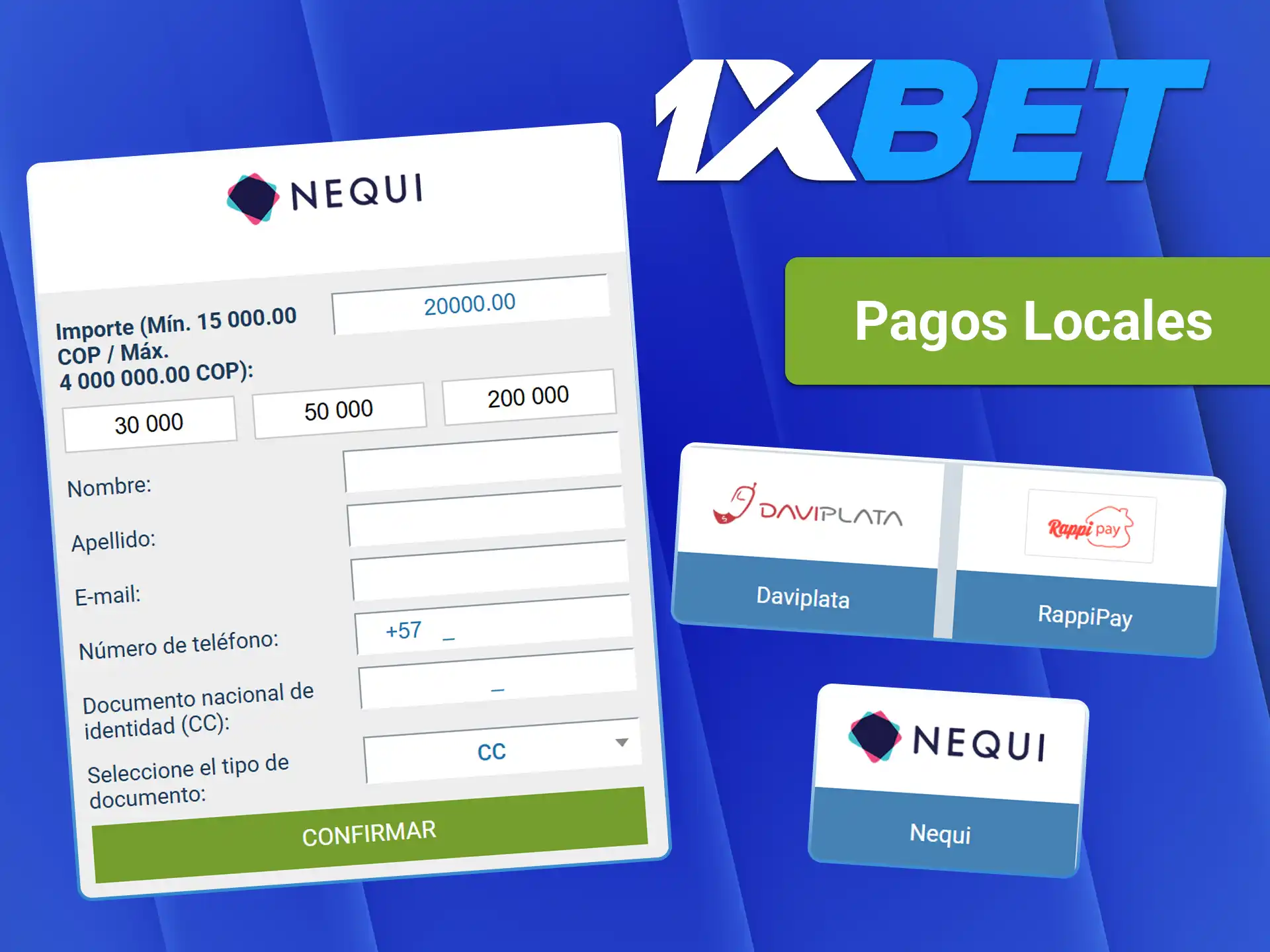 Utiliza los métodos de pago locales para realizar un depósito en 1xBet.