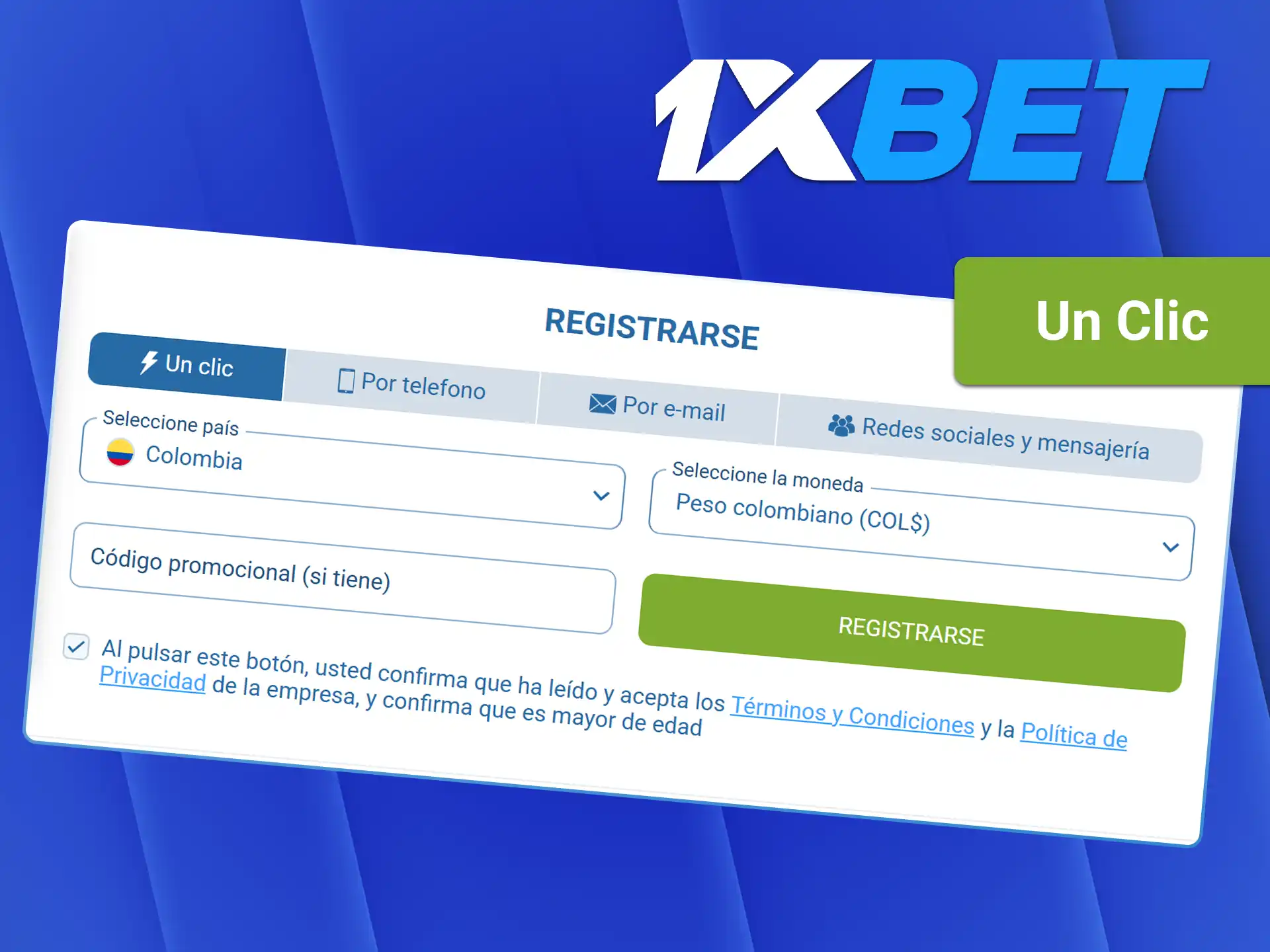 Cree su cuenta de usuario al instante aprovechando el registro en un clic en 1xBet.