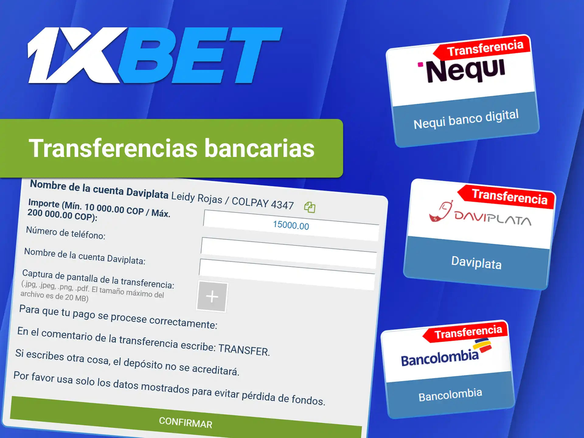 Gestione sus depósitos y retiros de forma segura mediante transferencias bancarias en 1xBet.