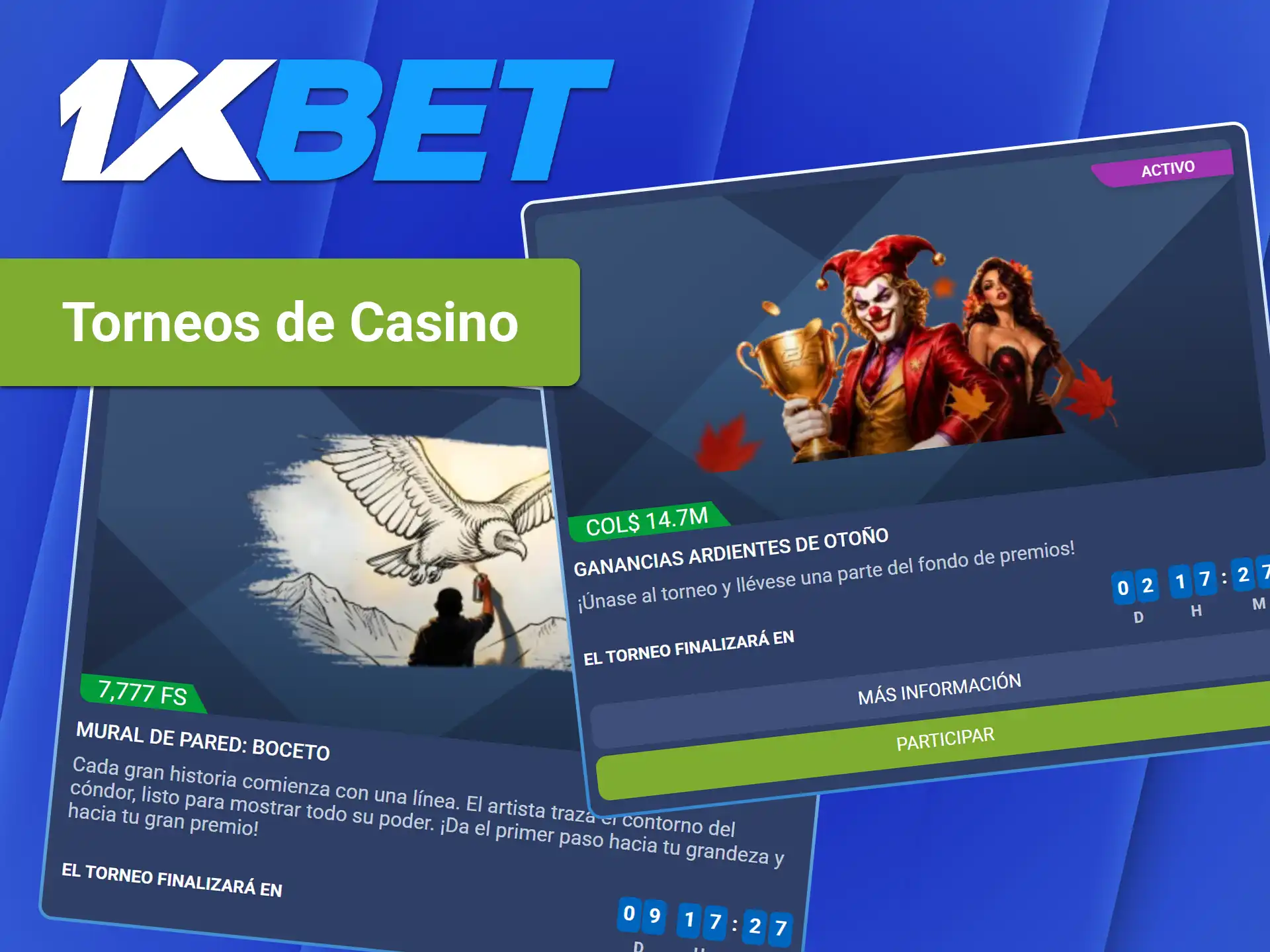 Compite con otros jugadores por grandes premios en los torneos de casino de 1xBet.