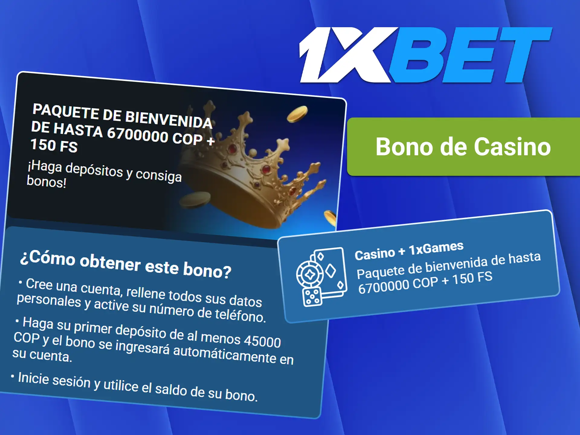 Cree su perfil de usuario y active el bono de casino al registrarse en 1xBet.