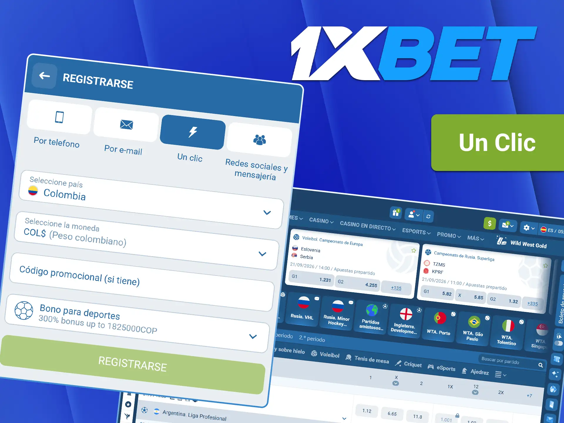 Abra su cuenta al instante utilizando el método de registro en un clic en 1xBet.