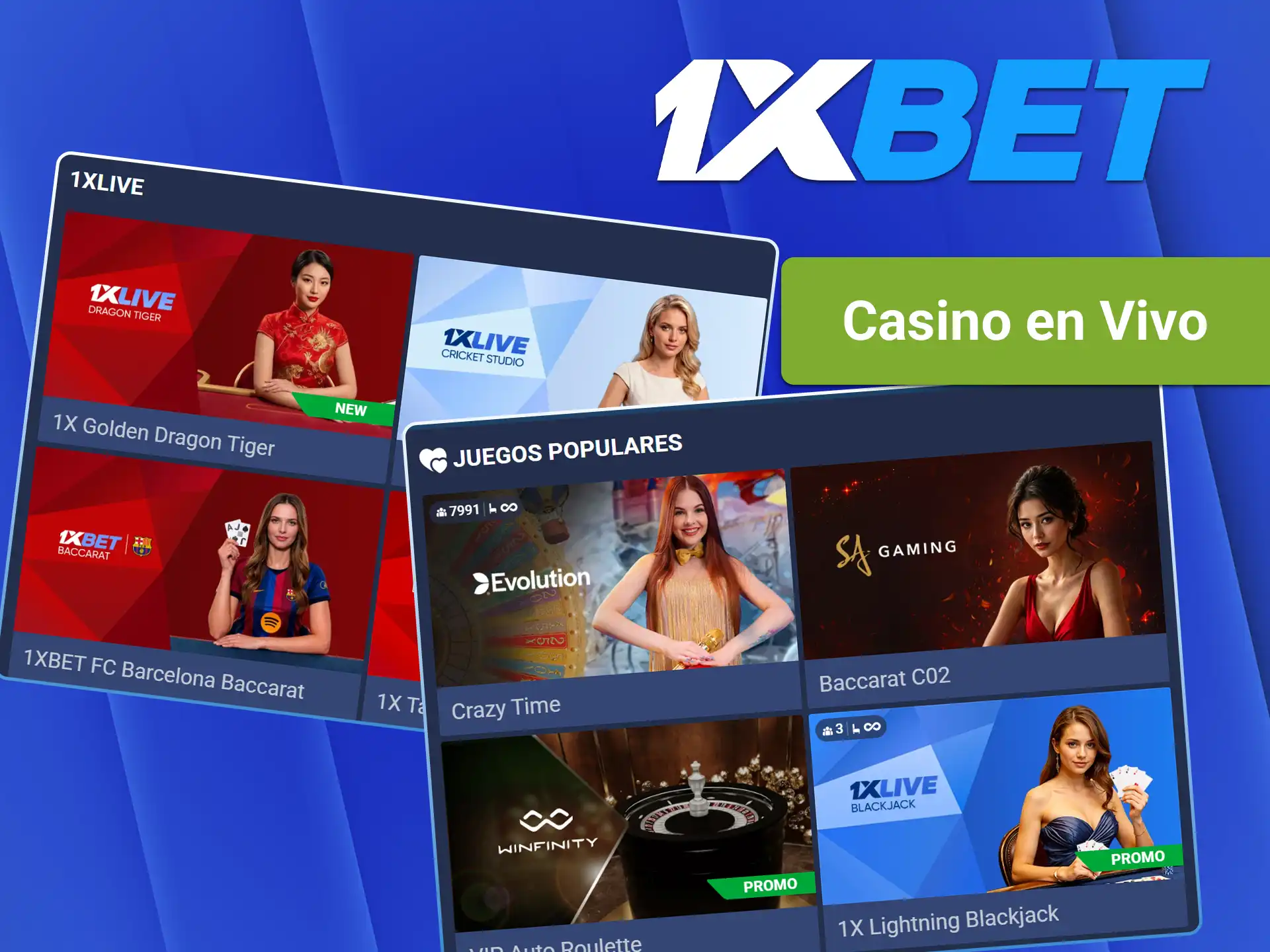 Juega con crupieres reales en los juegos en directo de 1xBet.