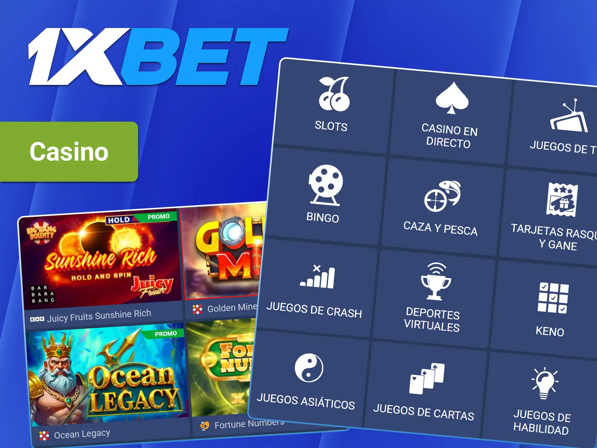 Descubra cientos de tragamonedas y juegos tradicionales en la plataforma de casino en 1xBet.