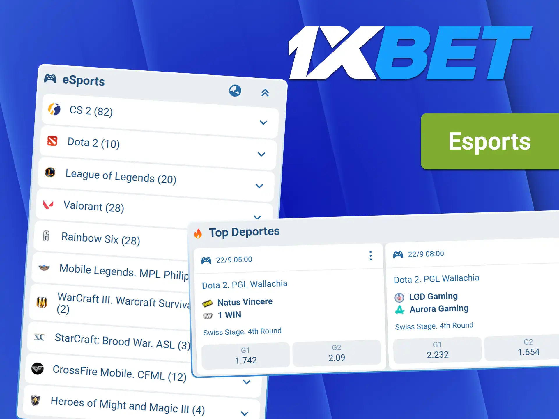 Sigue los torneos de deportes electrónicos más populares en 1xBet.