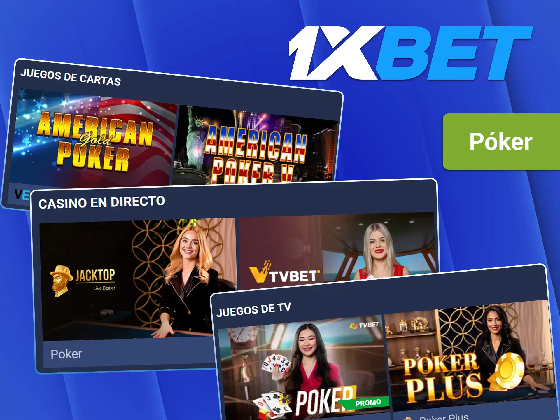 Juega a diferentes variantes de póquer en 1xBet.
